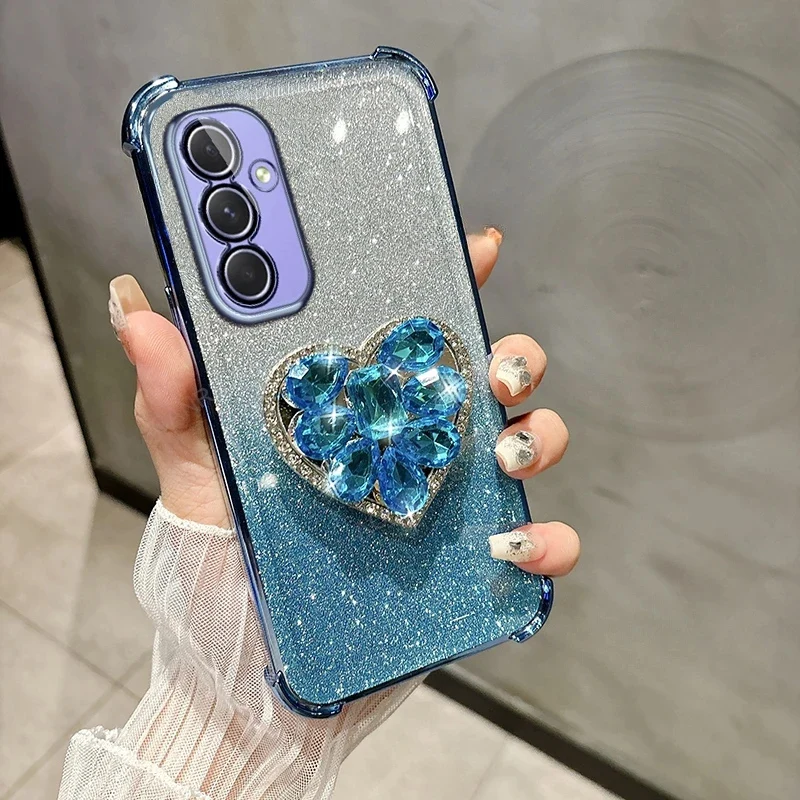 Glitter Diamond Heart Shockproof Bracket Phone Case