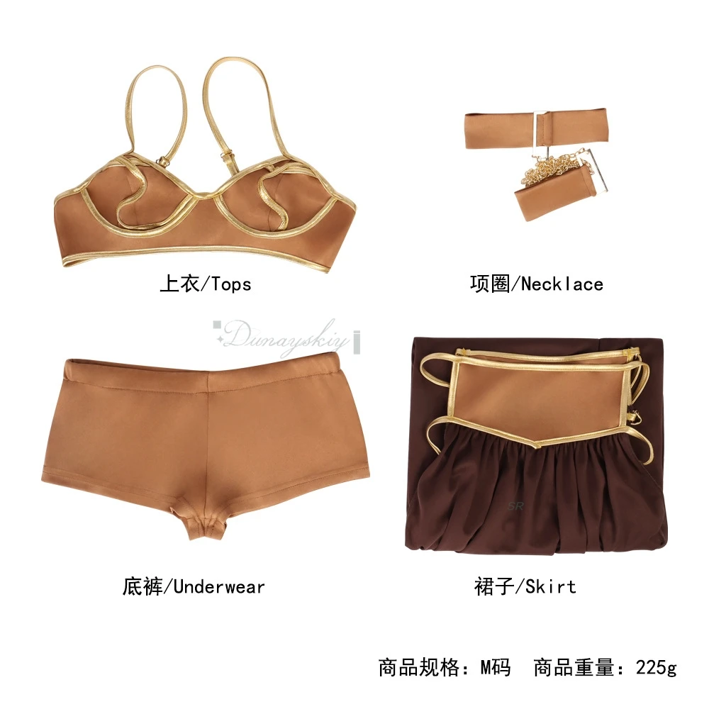 Movie Leia Cosplay 코스프레 Princess Sexy Slave Dress Golden Bikini Set Choker Perfect For Halloween Party Carnival Suit