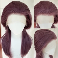 Purple Mixed Color 13x4 Synthetic Lace Front Wigs Women Cosplay Shoulder Length Short Curly Synthetic Wigs Layers Ponytails