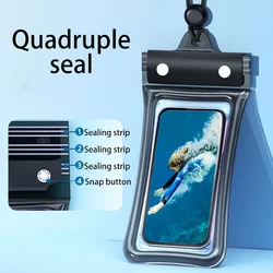 Waterproof 4 - Compartment Transparent Phone Pouch with 3D Design and Strap (Black)