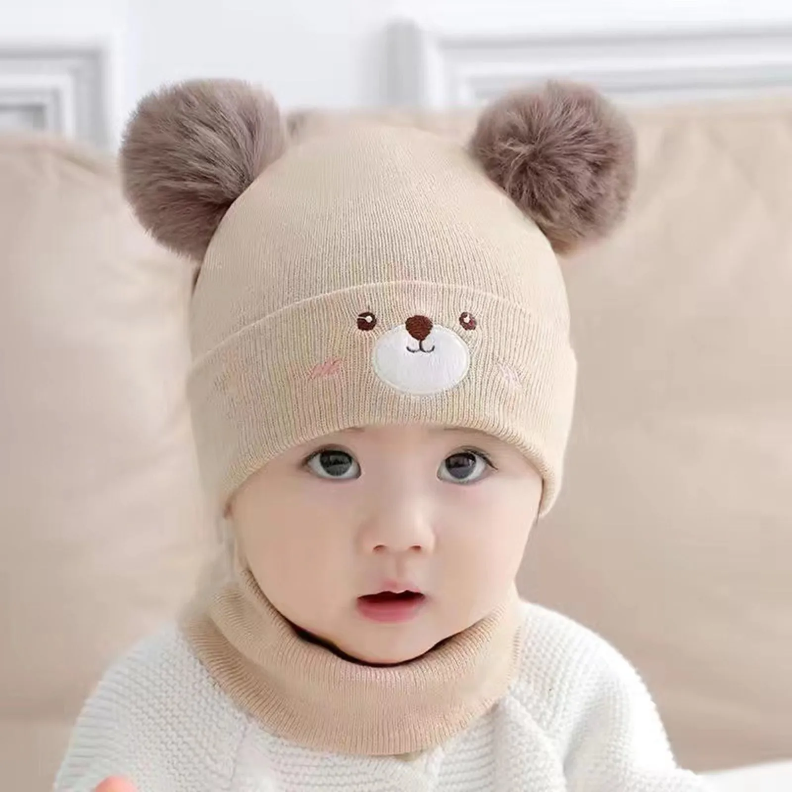 Baby Hat Kids Caps Baby Winter Hat Cartoon Children Knitted Hats Baby Thicken Fleece Caps With Neck Cute And Warm Hat Kids Warm Beanie Hats 아기모자