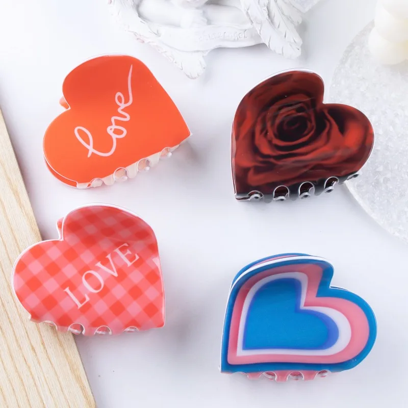 Rose Plaid Letter Love Claw Clip Red Series Valentine's Day Gift Shark Clip Hair Accessories for Girlfriend net red valentine s day bobo ball rose bouquet