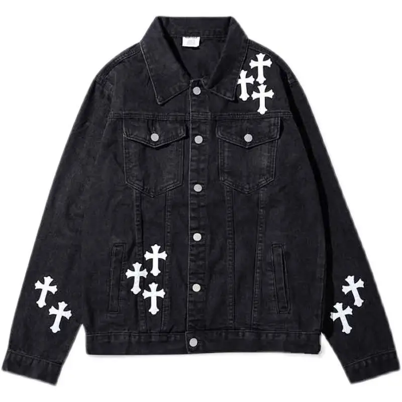 2021 new cross pattern embroidered jackets coat women's street retro trend couple casual loose all-match denim coats top |