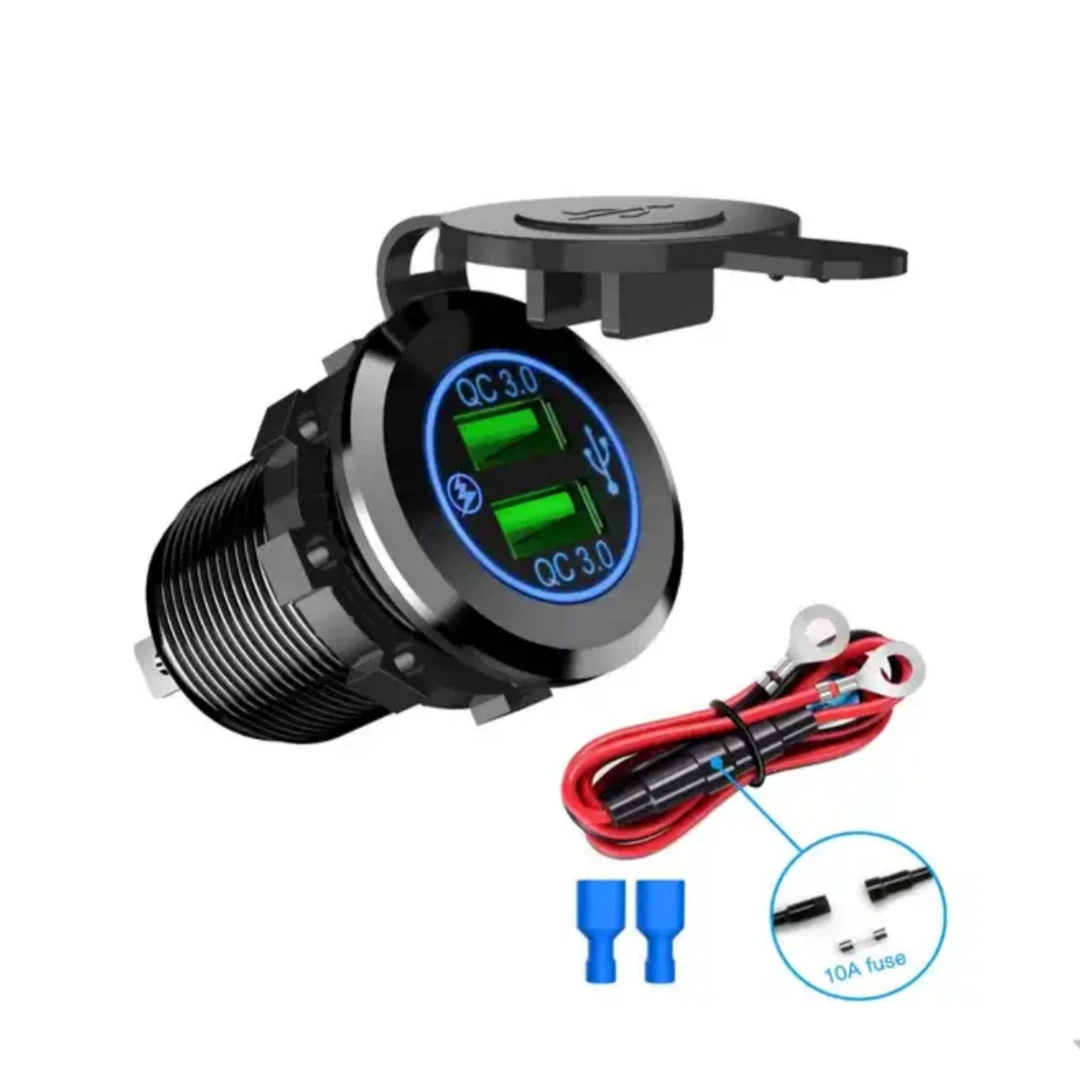 

Waterproof Aluminum 36W 12V QC3.0 Dual USB Car Fast Charger Adapter with Switch USB 2-Port Car Charger Socket