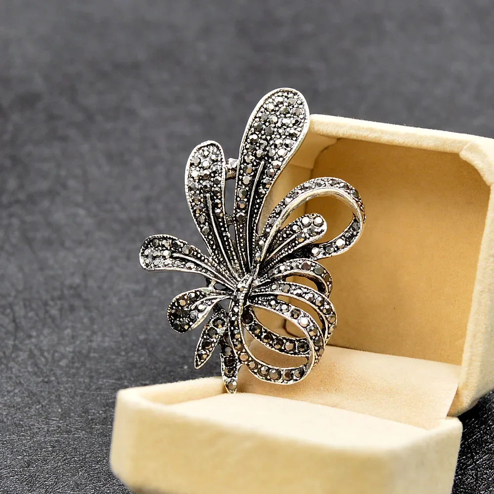 Rhinestone Black Flower Brooches for Women Vintage Antique Pin Elegant Exquisite Broches New Year Gift CINDY XIANG flower brooch,pin brooches,clothing brooch,art brooches,metal brooches