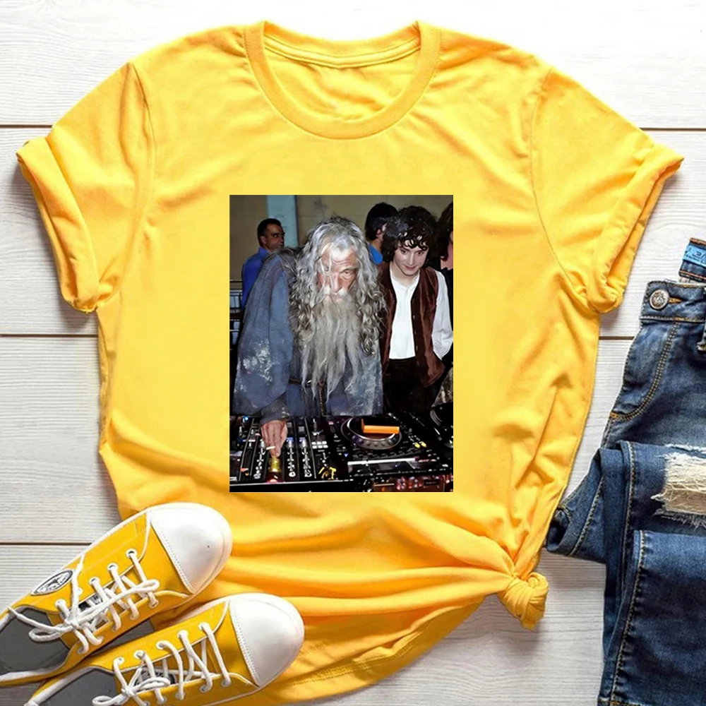 Lustiges Gandalf-DJ-T-Shirt mit Frodo-Grafik, Dark Lord LOTR Tees, The Shire Fellowship Shirts, Humor, trendige Streetwear, Hip-Hop-Tops – Detail 11