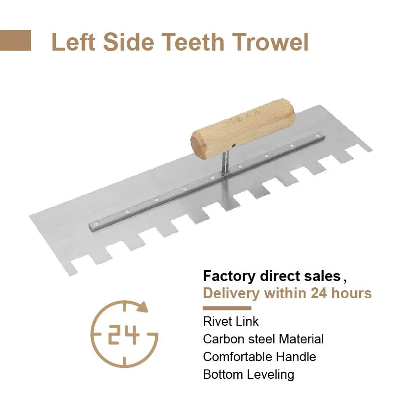 Hand Tools Squared Notch Tile And Flooring Trowel 40X11CM Pro Grade Carbon Steel Trowel Ergonomic Wooden Comfort Handle