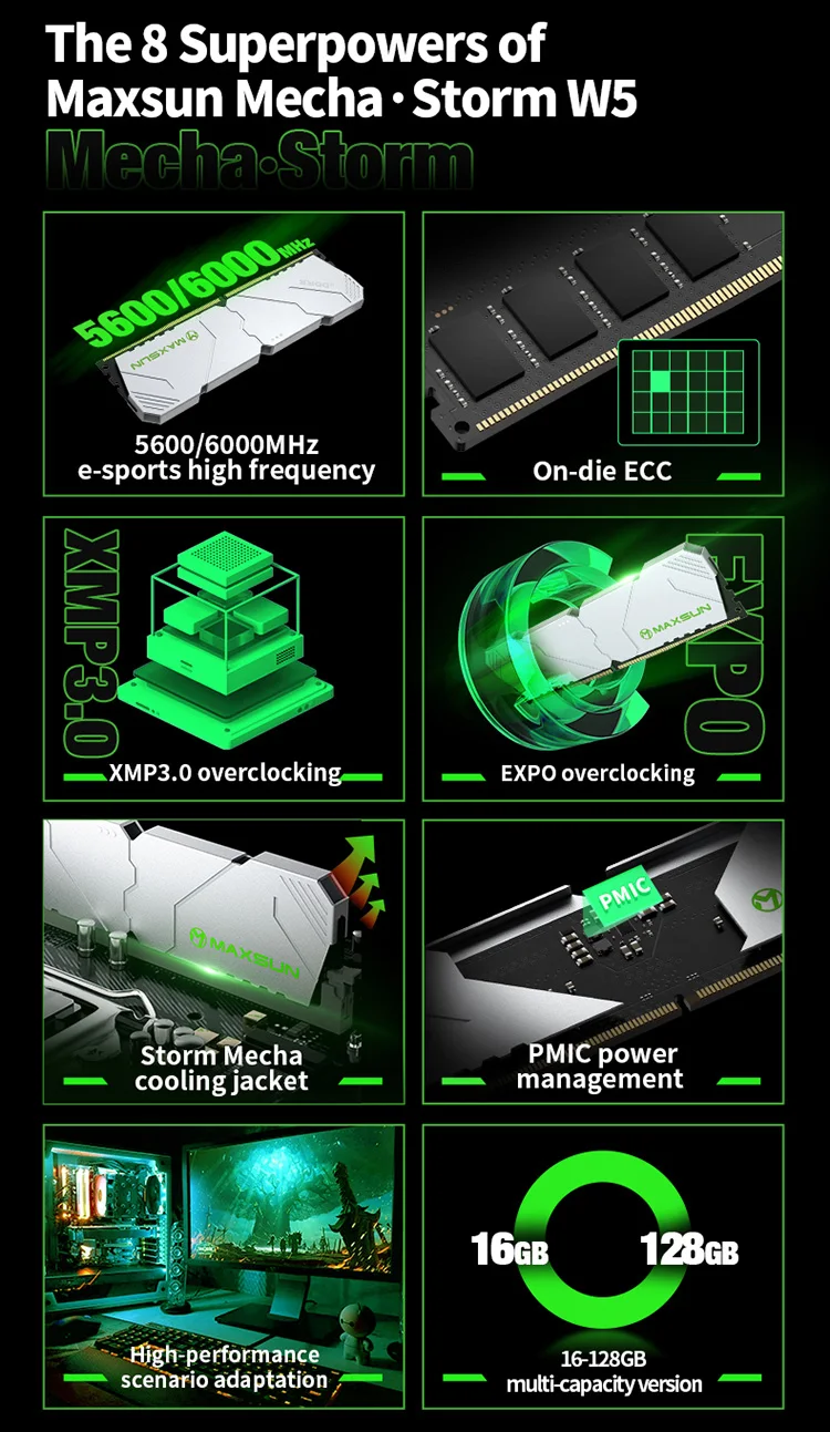 Description Picture 3 of itemMAXSUN New DDR5 Memory RAM 16GB 5600MHz DDR5 Ram Desktop Memory 288Pin Dimm 1.25V Computer components Gaming Computer Rams