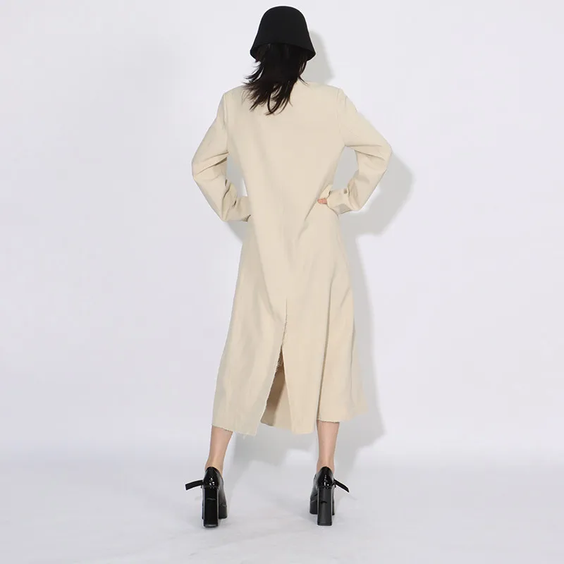 BPN Minimalist Solid Blazers For Women V Neck Long Sleeve Spliced Single Breasted Casual Temperament Long Blazer Female Fashion