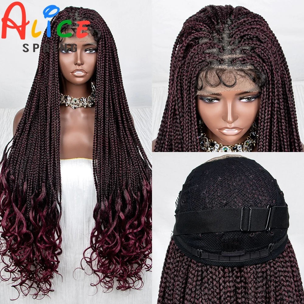 

36-дюймовый Синтетический Плетеный кружевной передний парик 1B-Bug, Плетеный крючком парик с детскими волосами для черных женщин, плетеные волосы в коробке