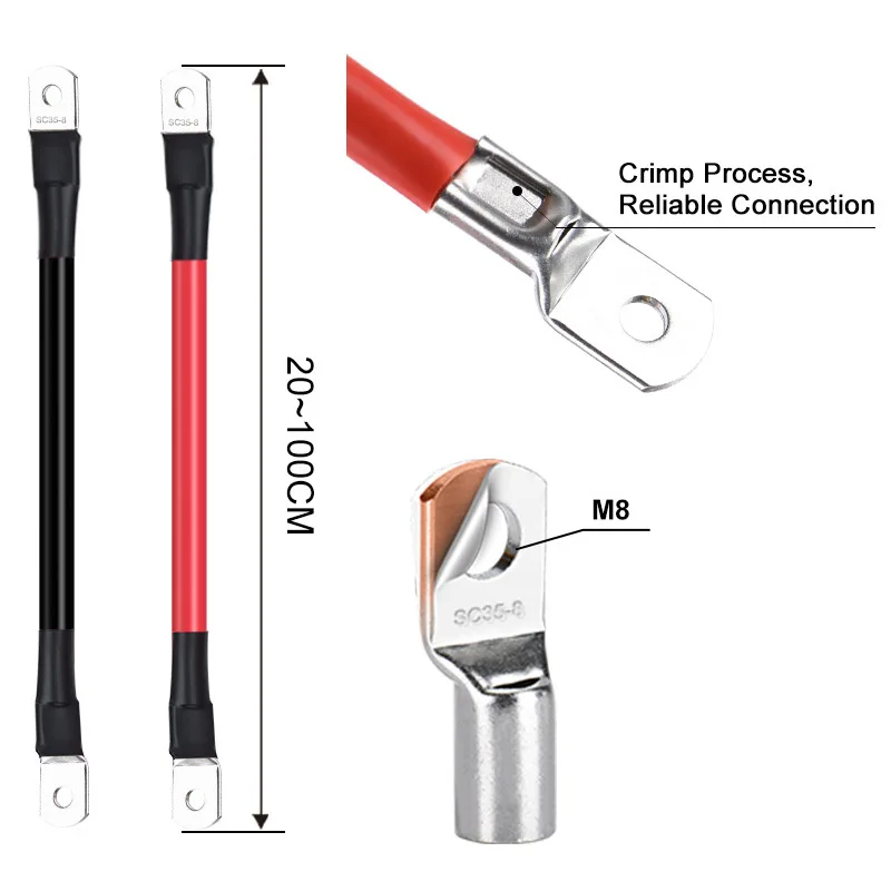 12V 24V 48V 72V RV Battery UPS Cable M8 Terminals Connect Copper Wire Cable  8/6/4 AWG Inverter Car Battery UPS