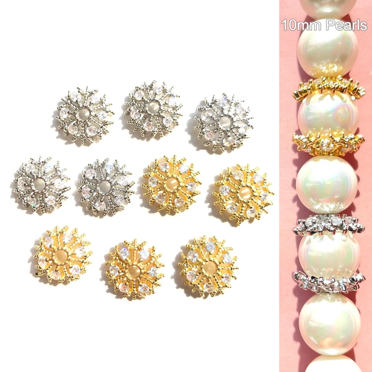 20 teile/los Micro Pave 11,9mm Hohl Schneeflocke Perlen Kappen Spacer Vergoldet Schmuck Erkenntnisse für Armband Ohrring Machen versorgung