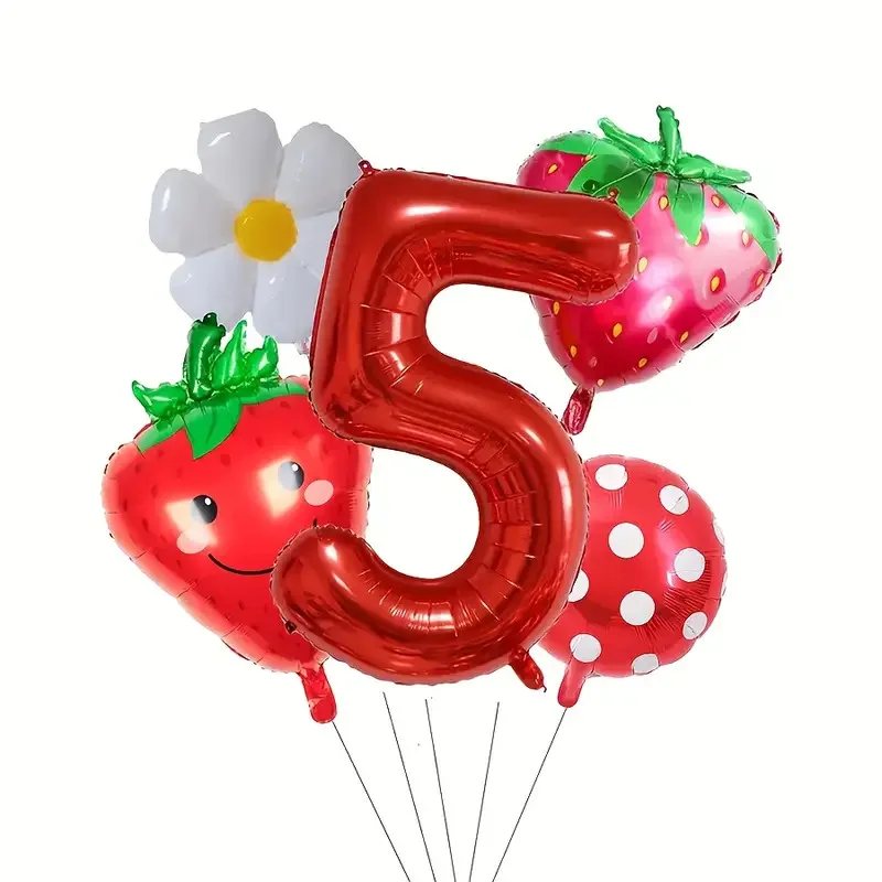 5 stücke Erdbeere Party Digital Ballon 0-9 Daisy Dot Ballon Set Kinder Geburtstag Mädchen Hochzeit Baby Shower Party Dekoration – Detail 6