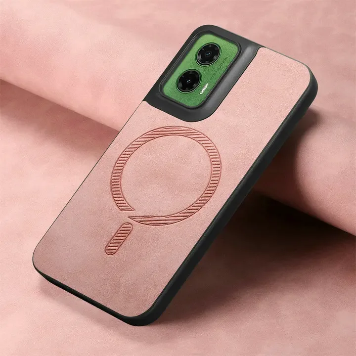 Luxury Leather Back Case with Wireless Charging and Magnetic Closure for Motorola Moto Smartphones