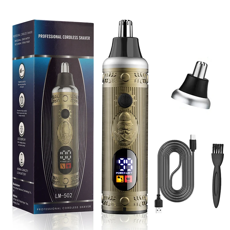 

RESUXI LM-502 All Metal Body Painless Electric Nose and Ear Hair Trimmer LCD Display Rechargeable Nose and Ear Hair Clippers