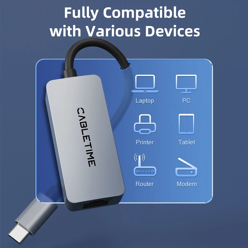 Cabletime-adaptador Ethernet 2.5gbps Usb 3.1 Lan Rj45 para Computador Laptop Dell Asus mi Caixa C445 - Imagem 5