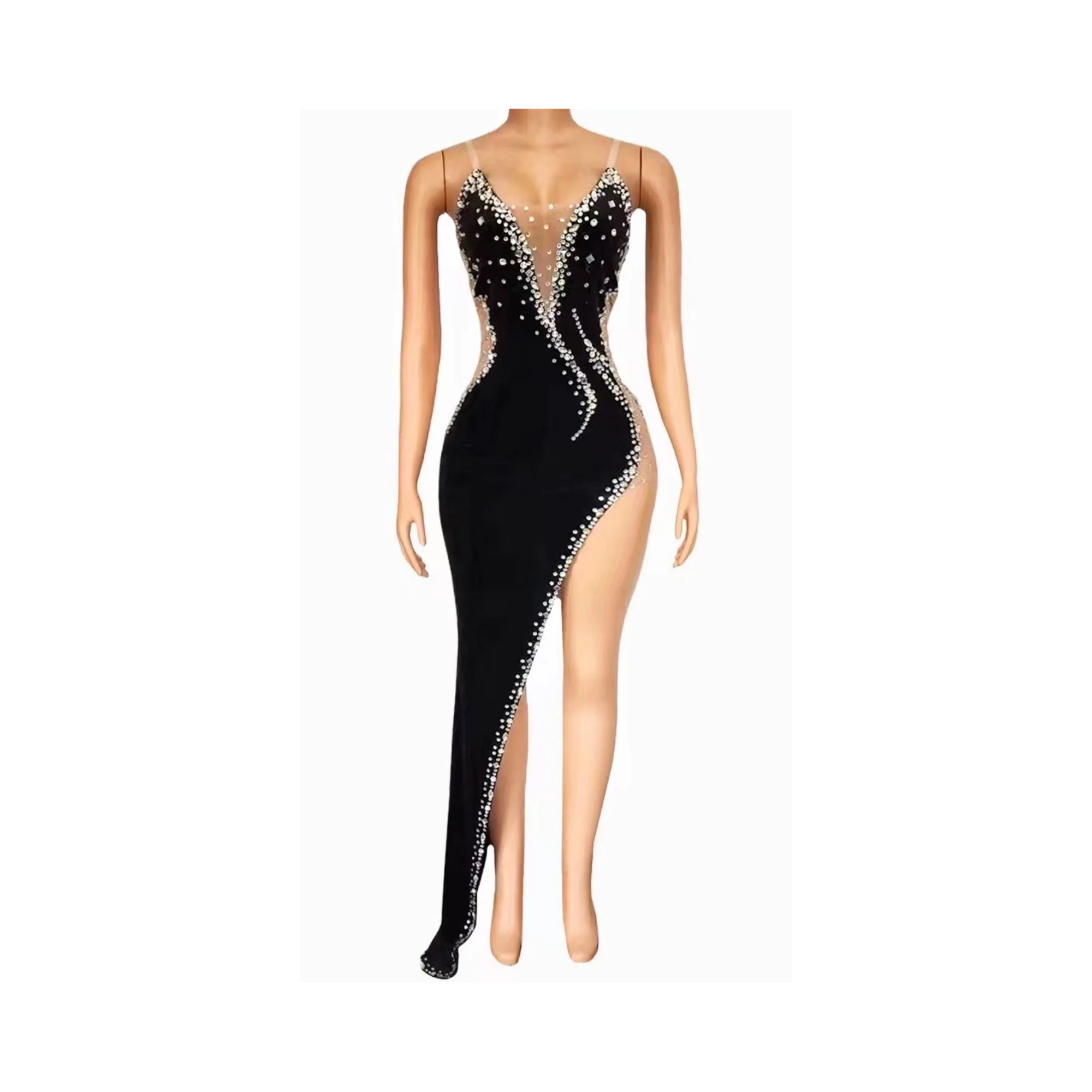 

High Quality Celebrity Black Strapless LongRayon Bandage Dress Elegant Evening PartyDress Vestidos A135