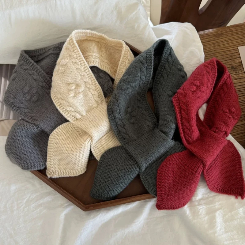 Baby Kids Korean Toddler Crossover Beige Scarf Winter Warm Neck Warmer Shawls for Infants Solid Color Outdoor Accessories