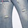Ripped Hole Casual Denim Pants Mens Retro Washed Distressed Loose Straight-leg Vibe Style Flared Pants 5