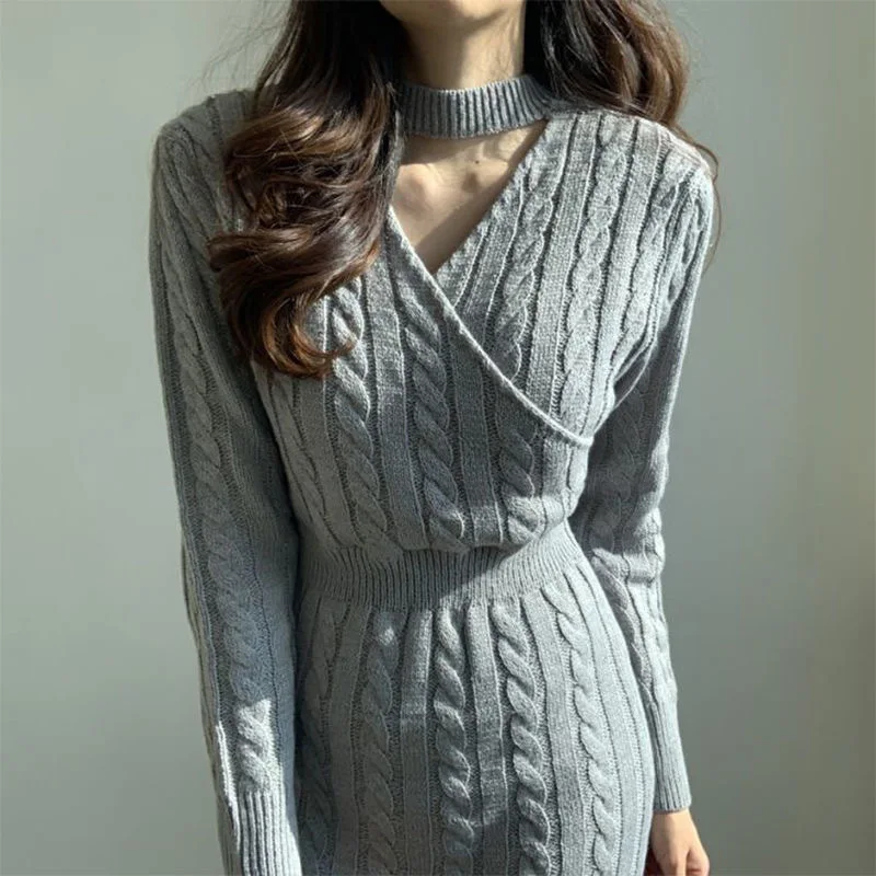 

Double-sided Women's Knitted Dress Slim Fit Long Sleeves For Autumn Winter Seasons Style Underlay Skirt