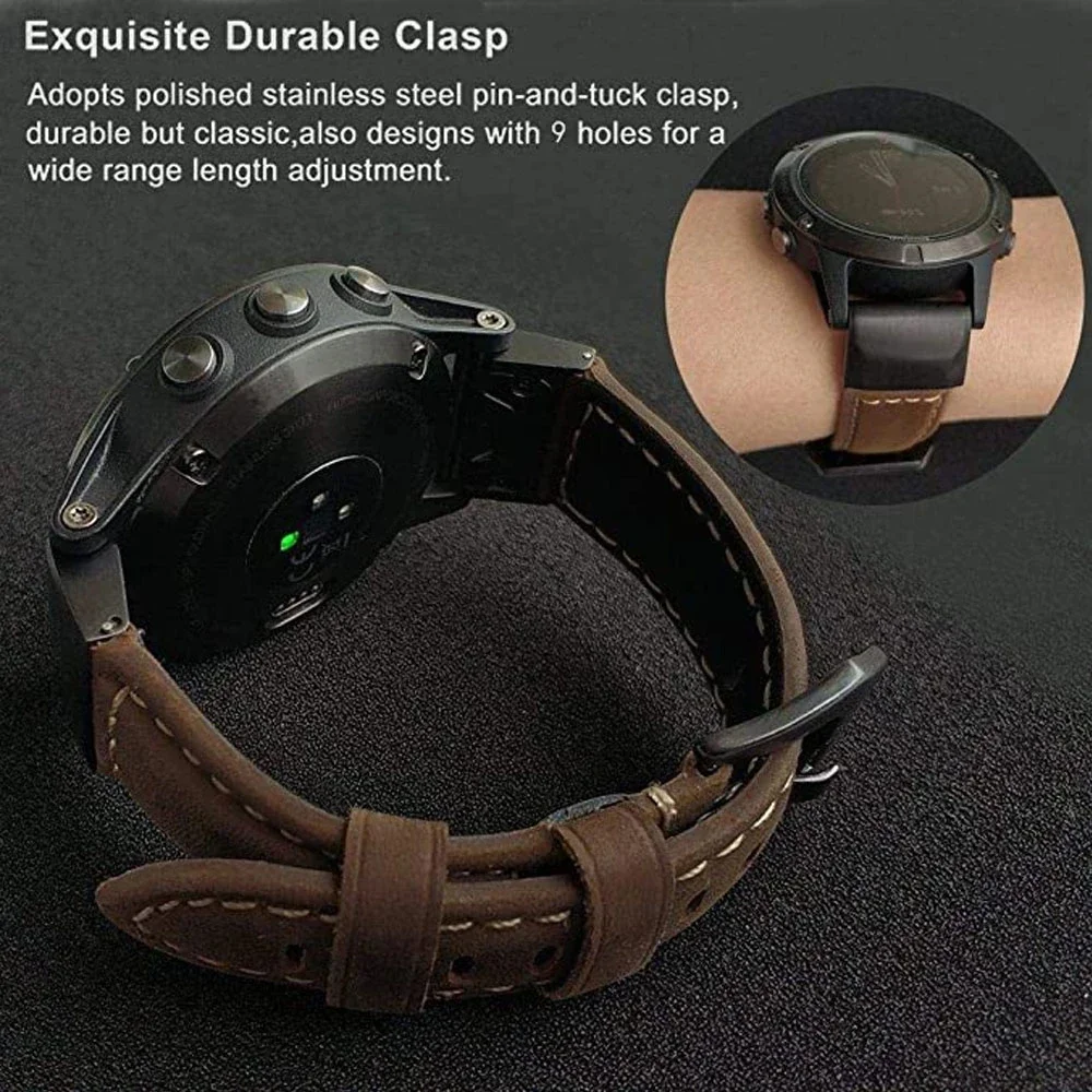 Premium Leather QuickFit Strap - 26mm/22mm Adjustable Band in Tan Brown