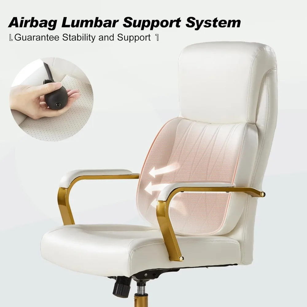 Executive Office Chair with Adjustable Lumbar Support, Leather Ergonomic Office Chair with Padded Armrests，Tilt and High Back 4