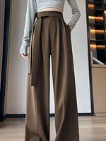 New Chinese Sle Loose Wide Leg Pants Women's Summer Hit Belted Straight Leg Trousers Drapey Wide Leg Pants Casual Pants