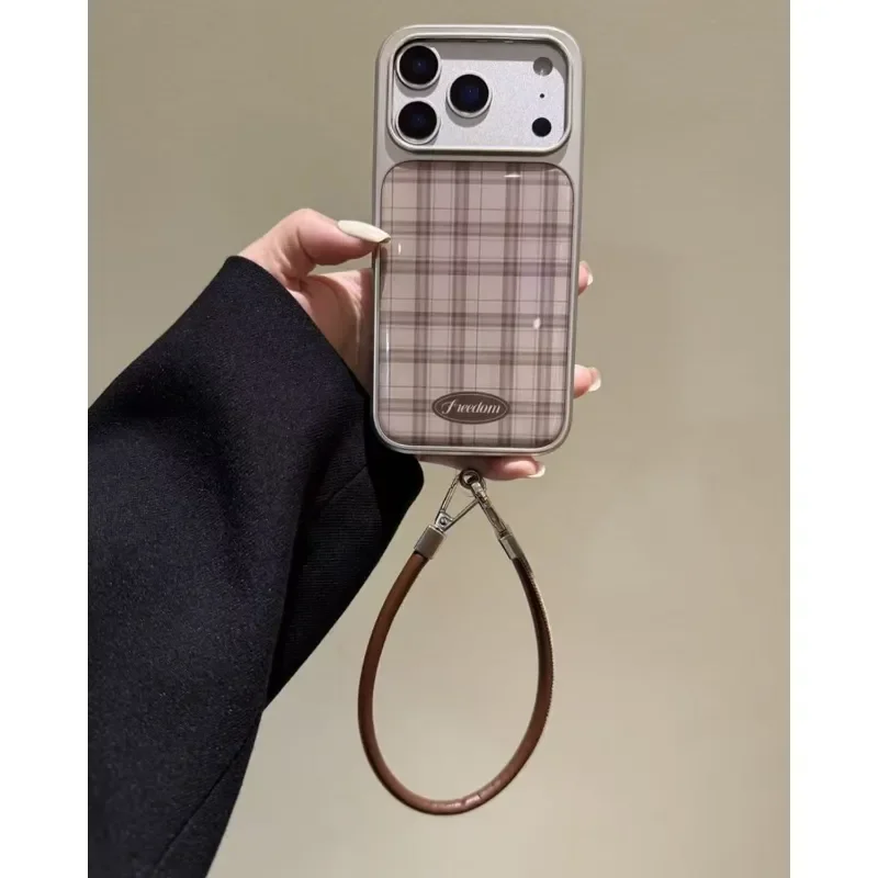 Light Gray Grid Electroplating Drip Glue Phone Case - Anti-Fall Y2K Cover, Edge Protection