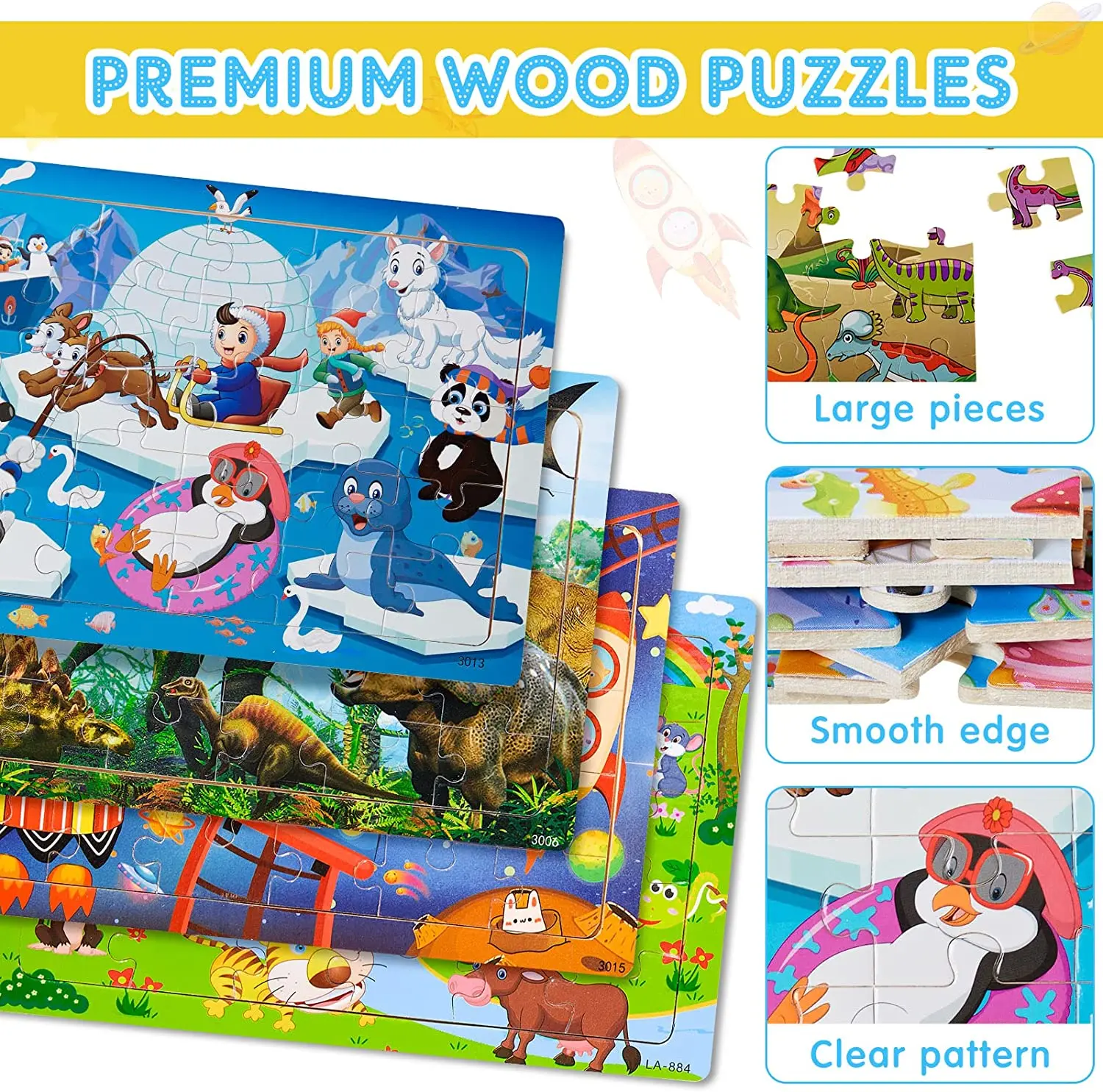 Wooden Jigsaw Puzzles Set for Kids Age 3-5 Year Old 20 Piece Animals  Colorful Wooden Puzzles for Toddler Children Learning 