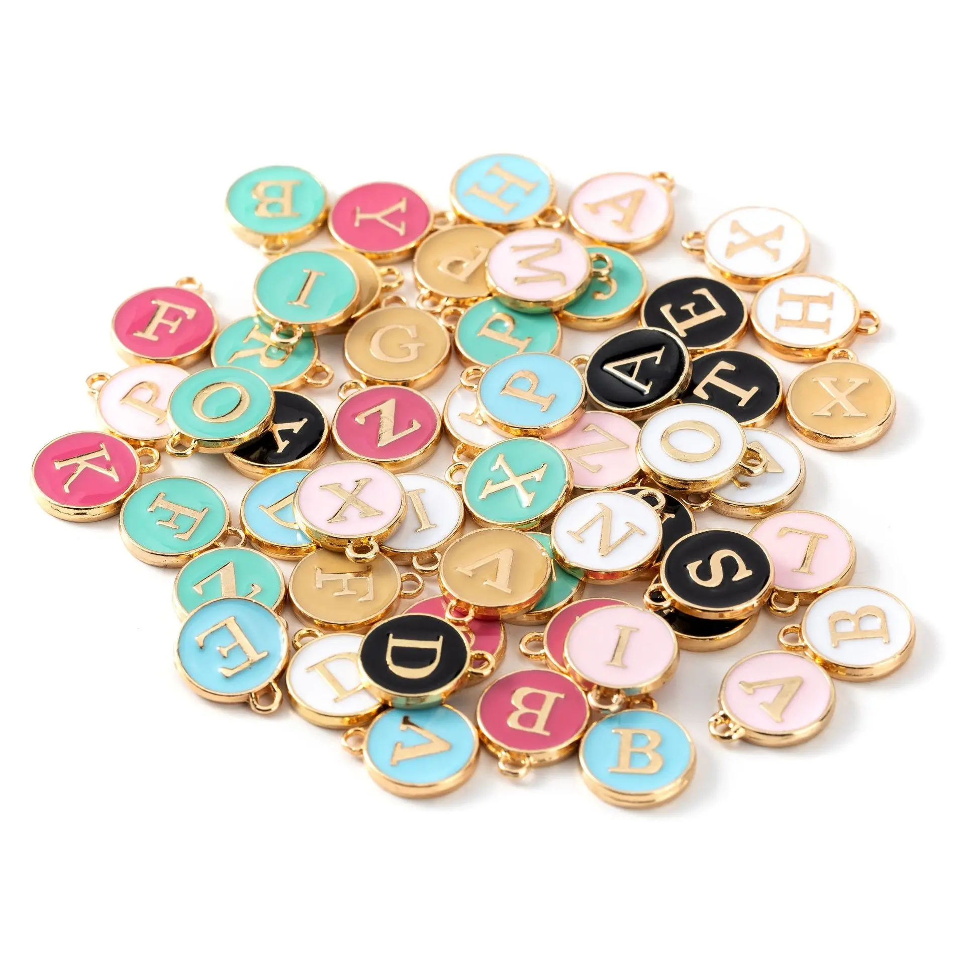 10pcs Initial Alphabet Letter Double Face Enamel Charms Pendants 12mm For  Jewelry Making Bracelet Handmade Craft