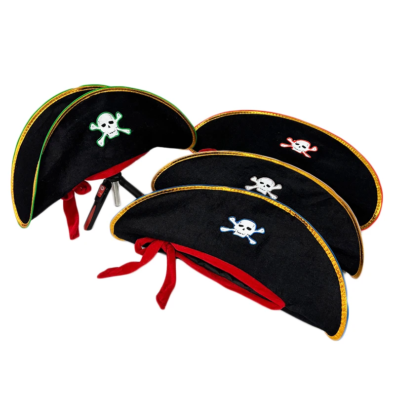 Wireless LED Flashing Adults Pirate Hats Caribbean Pirate Clothing Cap Skull Eye Patches Cosplay Dance Halloween Props