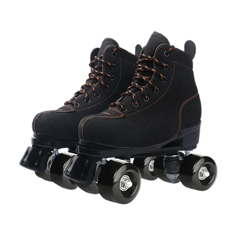 Roller Skates Shoes Inline Skating Quad Adult Double Row Roller Shoes Patins Sliding Sneaker Beginner Microfiber Leather adult roller skates