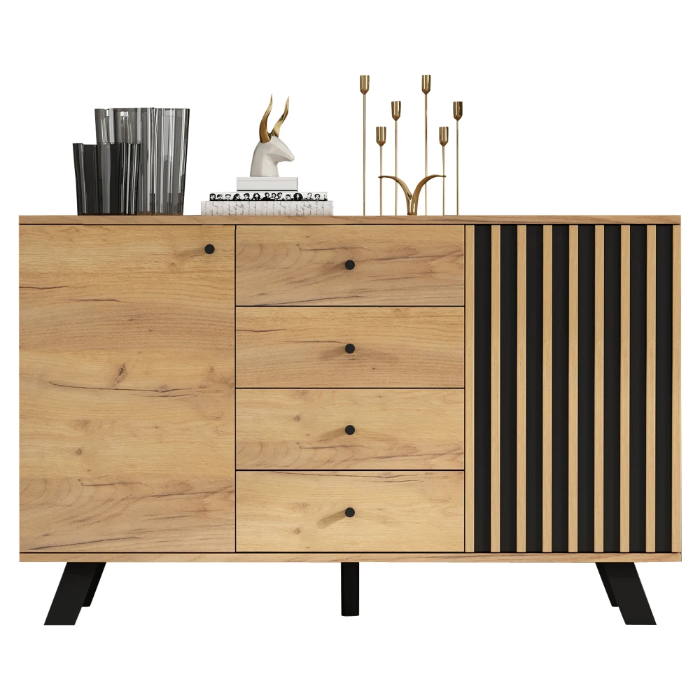 Wohnzimmer-Sideboard 120*38*75cm | Hohler Designschrank mit 4 Schubladen und 2 Schränken, praktischer Aufbewahrungs-Beistelltisch für Zuhause – Detail 11