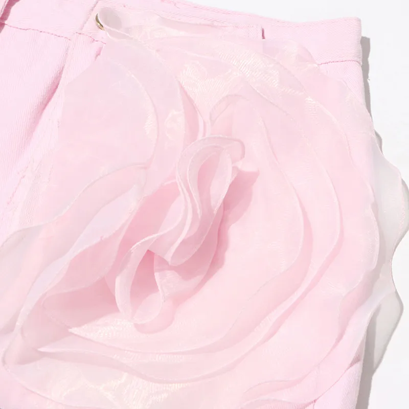BPN Temperament Patchwork Appliques Shorts For Women High Waist Spliced Belts Solid Slimming Denim Short Pants Female Clothing