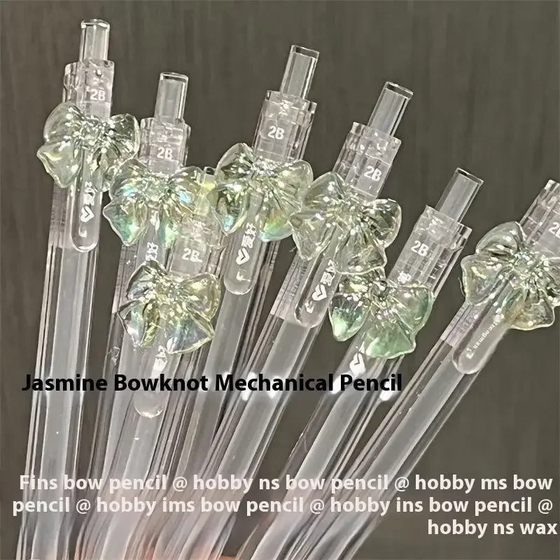 Kawaii Transparent Bowknot Mechanical Pencil with 2B Refills – Cute Stationery Set, 1/4 Pack