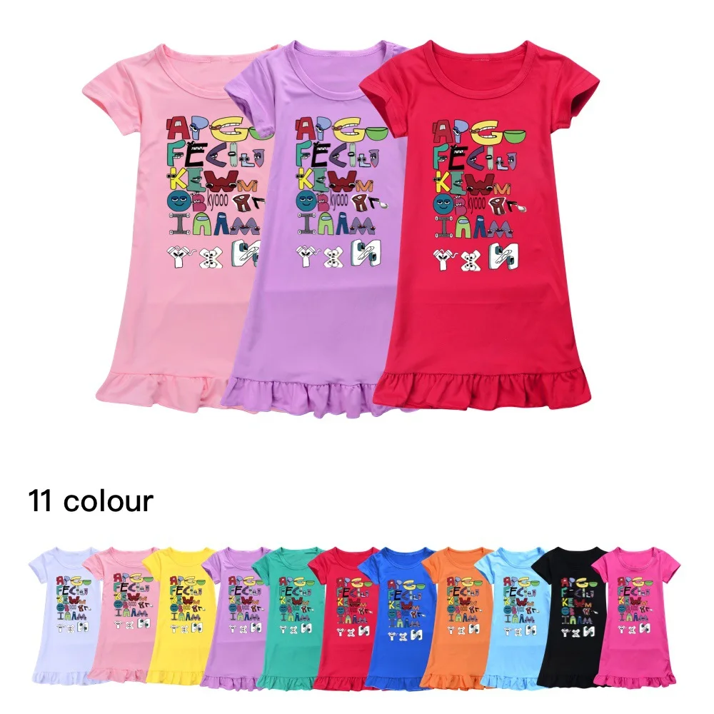 

Baby Girl Pajama Dress Summer Cotton Kids Girl Nightdress Alphabet Lore Nightgown Pink Green Cute Teenager Girl Sleep Dress