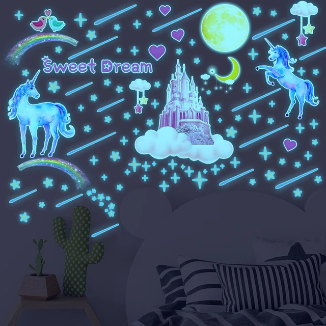 Étoiles phosphorescentes pour plafond, stickers muraux licorne