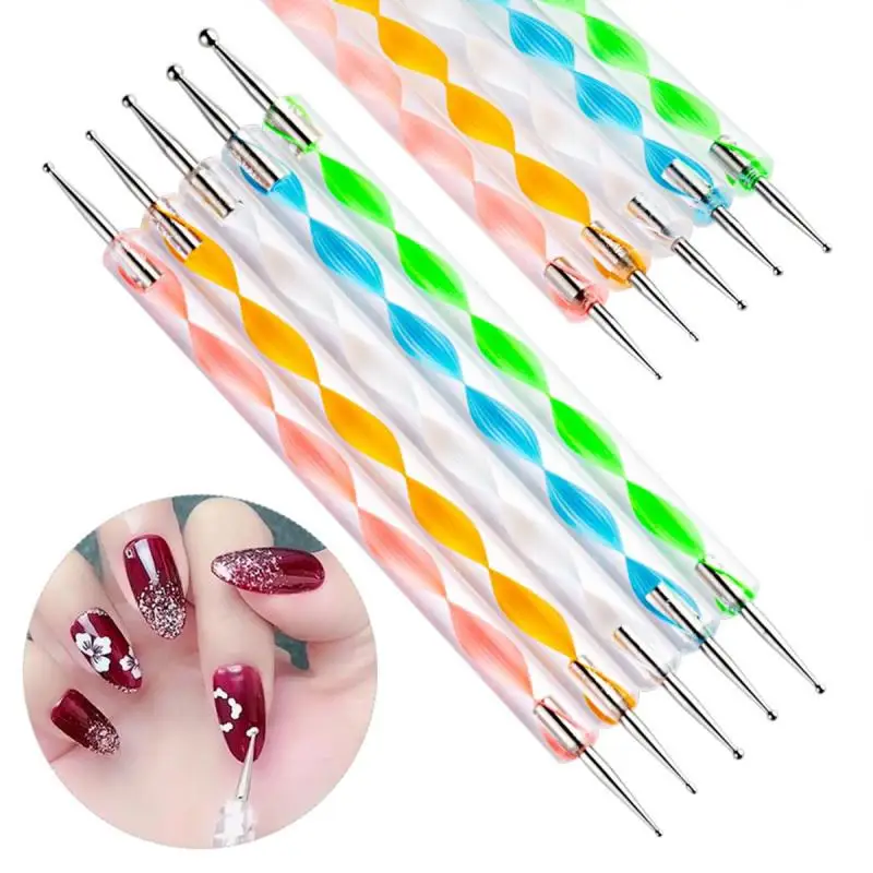 5pcs Professional Nail Dotting Pen 2 Ways Drill Point Pen DIY Swirl Marbleizing Steel Dotting Drawing Pen Set for Nail Art Tool 3