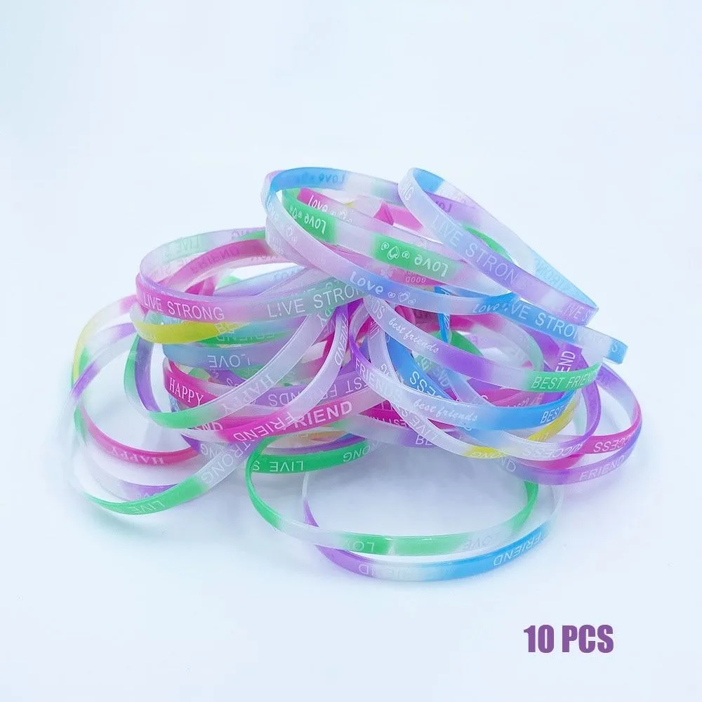 Letter Sports Silicone Bracelet Luminous Elastic Wrist Strap Candy Color Motivational Fashion Accessory Child Teens 10pcs 5mm