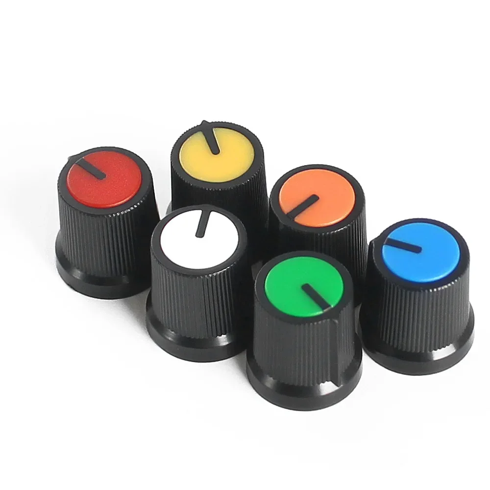 30PCS WH148 AG3 Potentiometer Knob Cap 15*15MM Plastic Knobs Kit White/blue/green/orange/red/yellow 6value*5PCS=30PCS potentiometer knobs