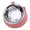 1pc Elevated Stainless Steel Cat Bowl, Inclined Food & Water Dish with Cute Ear Stand, Neck Protection Design for Cats 5