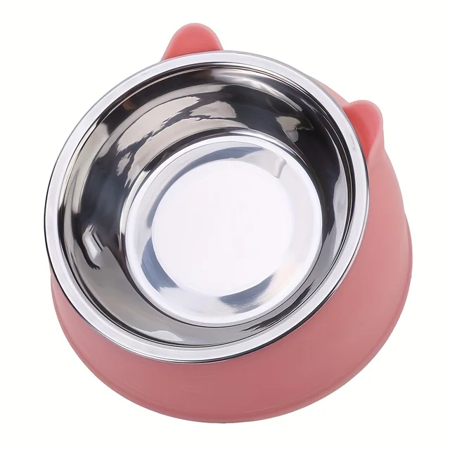 1pc Elevated Stainless Steel Cat Bowl, Inclined Food & Water Dish with Cute Ear Stand, Neck Protection Design for Cats 5