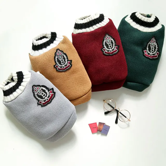 Pet Dog Knitted Sweater Clothes for Small Medium Dogs,Winter Warm Padded V-neck Dog School Uniform,Chihuahua French Bulldog Coat 2
