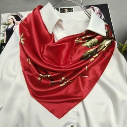 Elegant Grey Green Cherry Blossom Silk Square Scarf and Wrap (Red)
