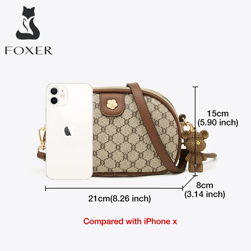 Women's Messenger Bag PVC Round Shoulder Bag Female Fashion PU Leather Tow-tier Zipper Crossbody Bags FOXER Monogram Prints leather shoulder bag,pu crossbody bag,crossbody bag,women handbags