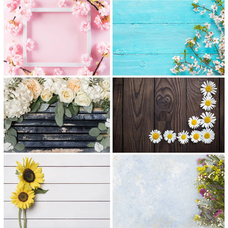 

SHENGYONGBAO Spring Flowers Petal Wood Plank Photography Backdrops Wooden Baby Pet Photo Background Studio Props 210318MHZ-06