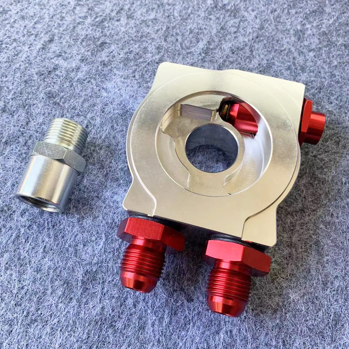 New Full Aluminum Gold Thermostat AN10 Oil Filter Cooler Sandwich Plate Adapter