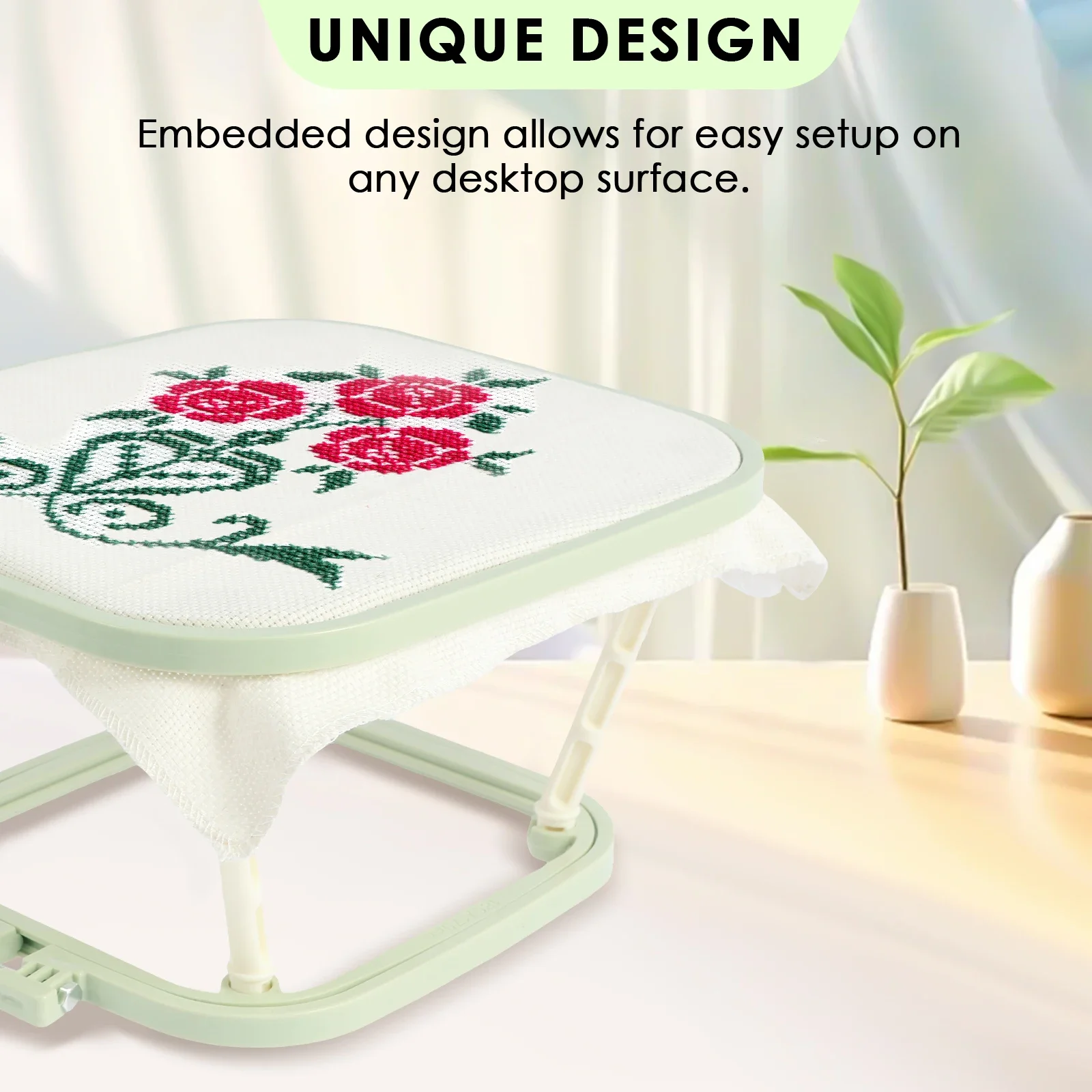 Double Layer Embroidery Frame Stitch Hoop Stand Adjustable Integrated ABS Needlework Holder Tool for Desktop Stitch Hoop Stand