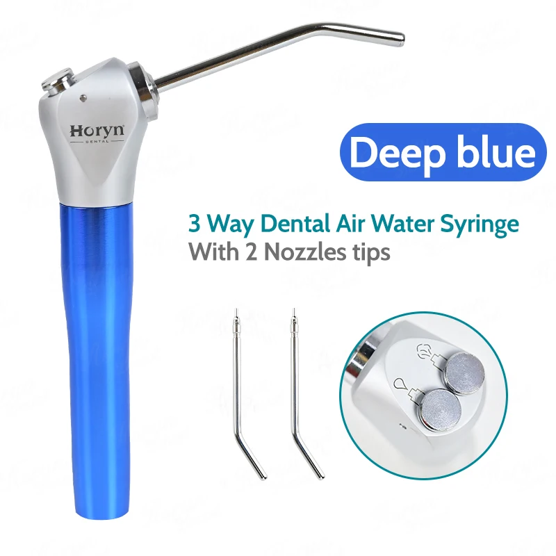 Dental Air Water Spray Syringe Triple 3 Way 2 Nozzles Tips Metal Handle + 4Pcs Metal Alloy Nozzles/Tips/Tube