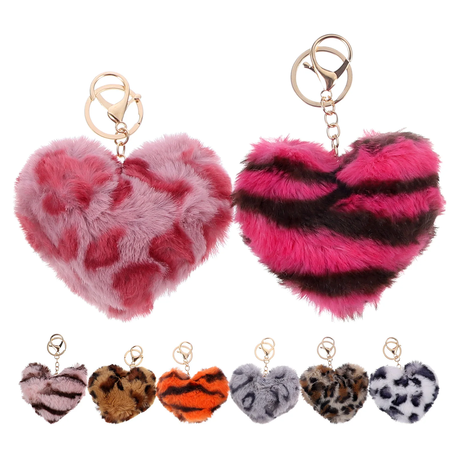 

8 Pcs Leopard Keychain Fur Fob for Accessories Bag Charms Artificial Heart Fluffy Fuzzy Miss Purse Holder Car